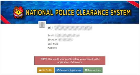 national police clearance system registration